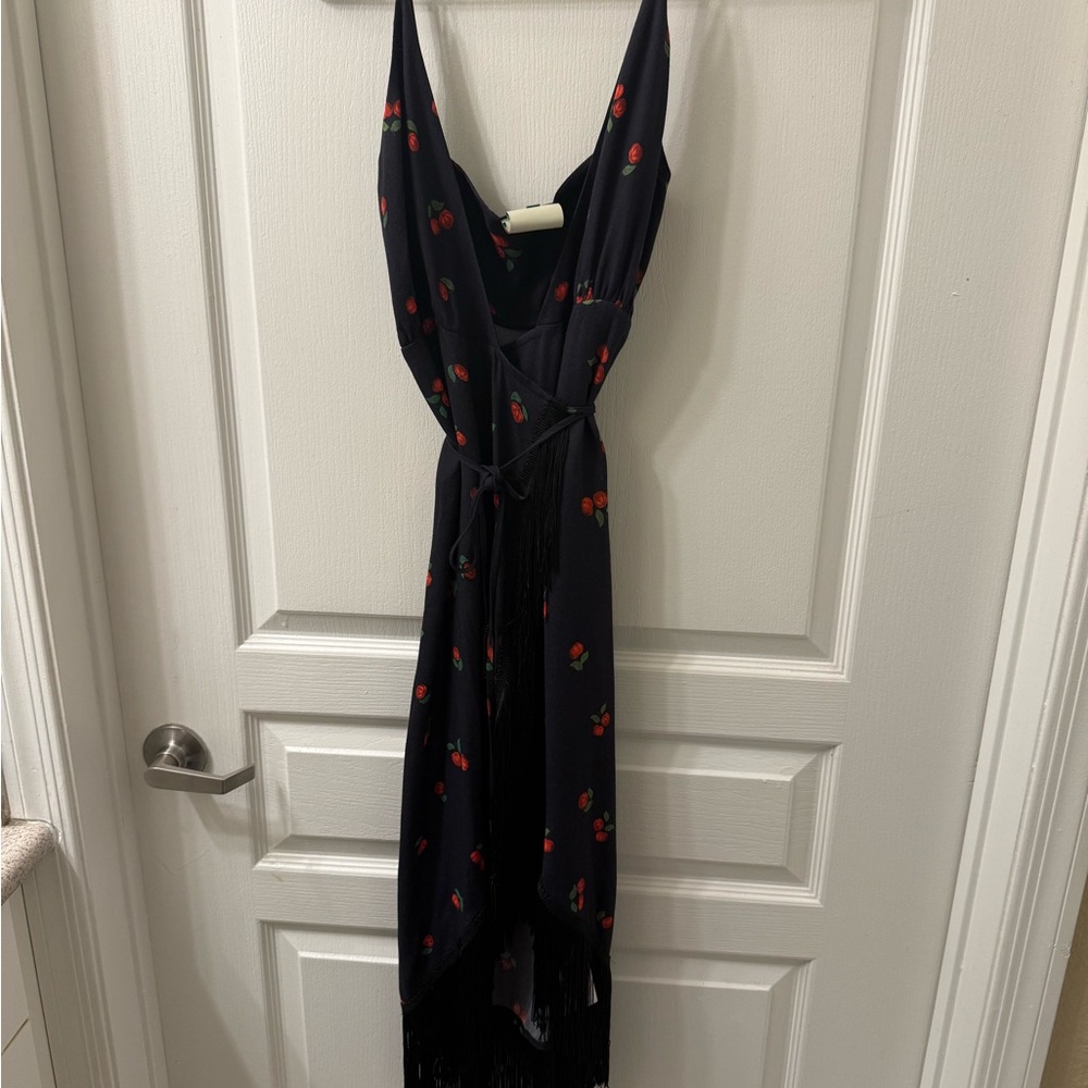 FARM Rio Dark Floral High Low Dress with Fringe - Picture 4 of 6